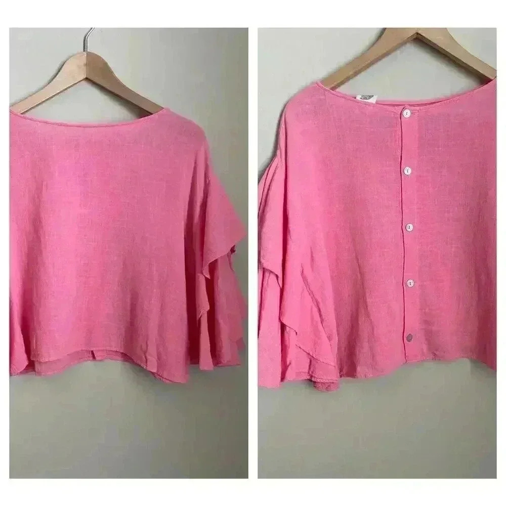 Anthropologie Lilka Flutter Sleeve Crop Pink Top Size Small‎